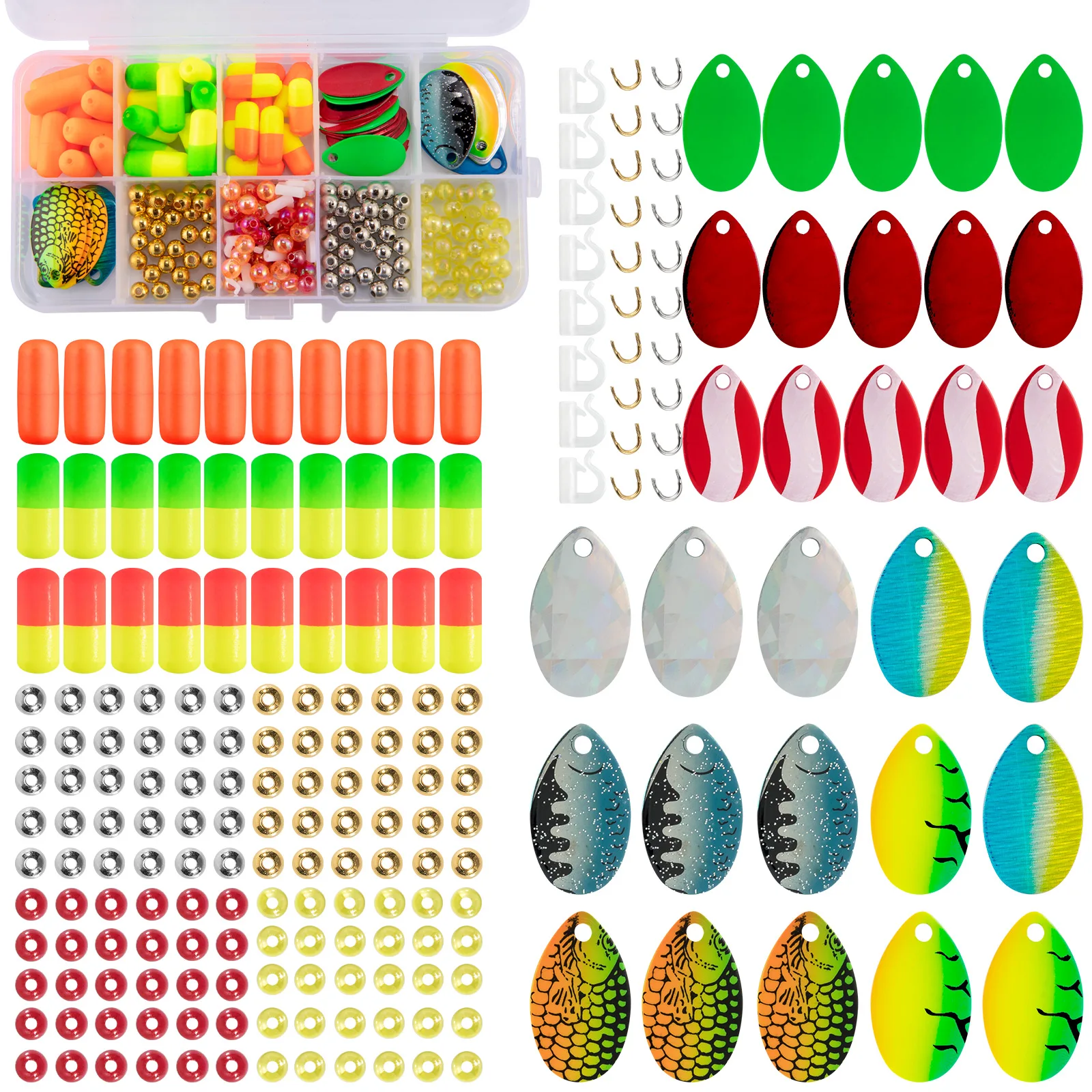 

240pcs Walleye Rig Making Kit Indiana Blade Spinner Making Kit for Pompano Rig Trout Bass Crawler Harness Spinnerbait Trolling