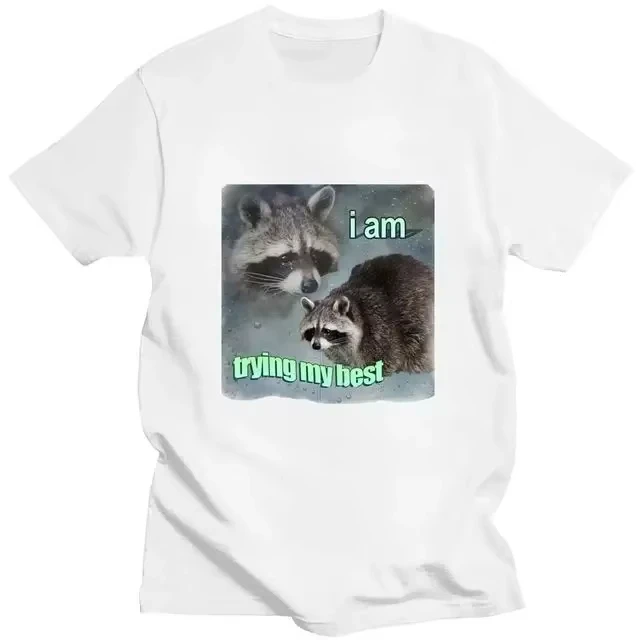 

I Am Trying My Best Raccoon Meme T Shirt Funny Print Men Women T-shirt Loose Leisure Fashion Short Sleeve Cozy T Shirt