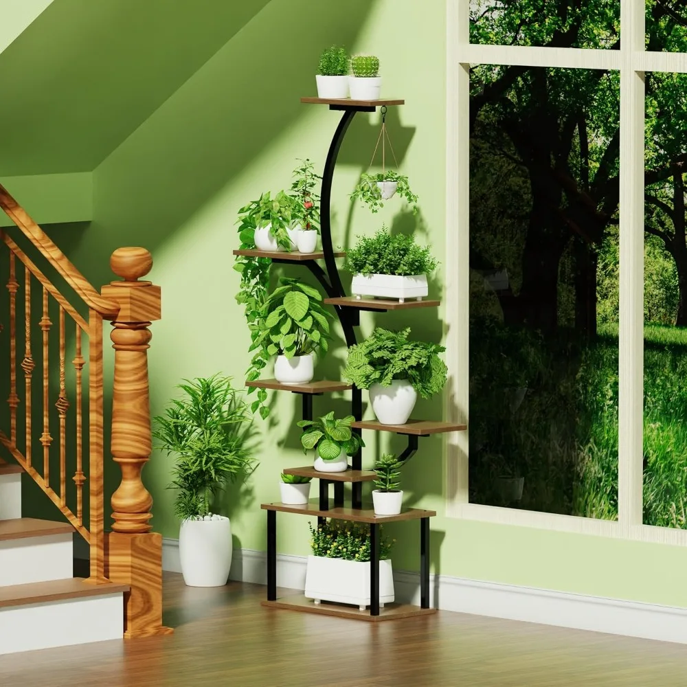 حامل نباتي من 8 طبقات مع أضواء للنمو، رف داخلي على شكل حرف S لديكور المنزل في غرفة المعيشة والفناء #5