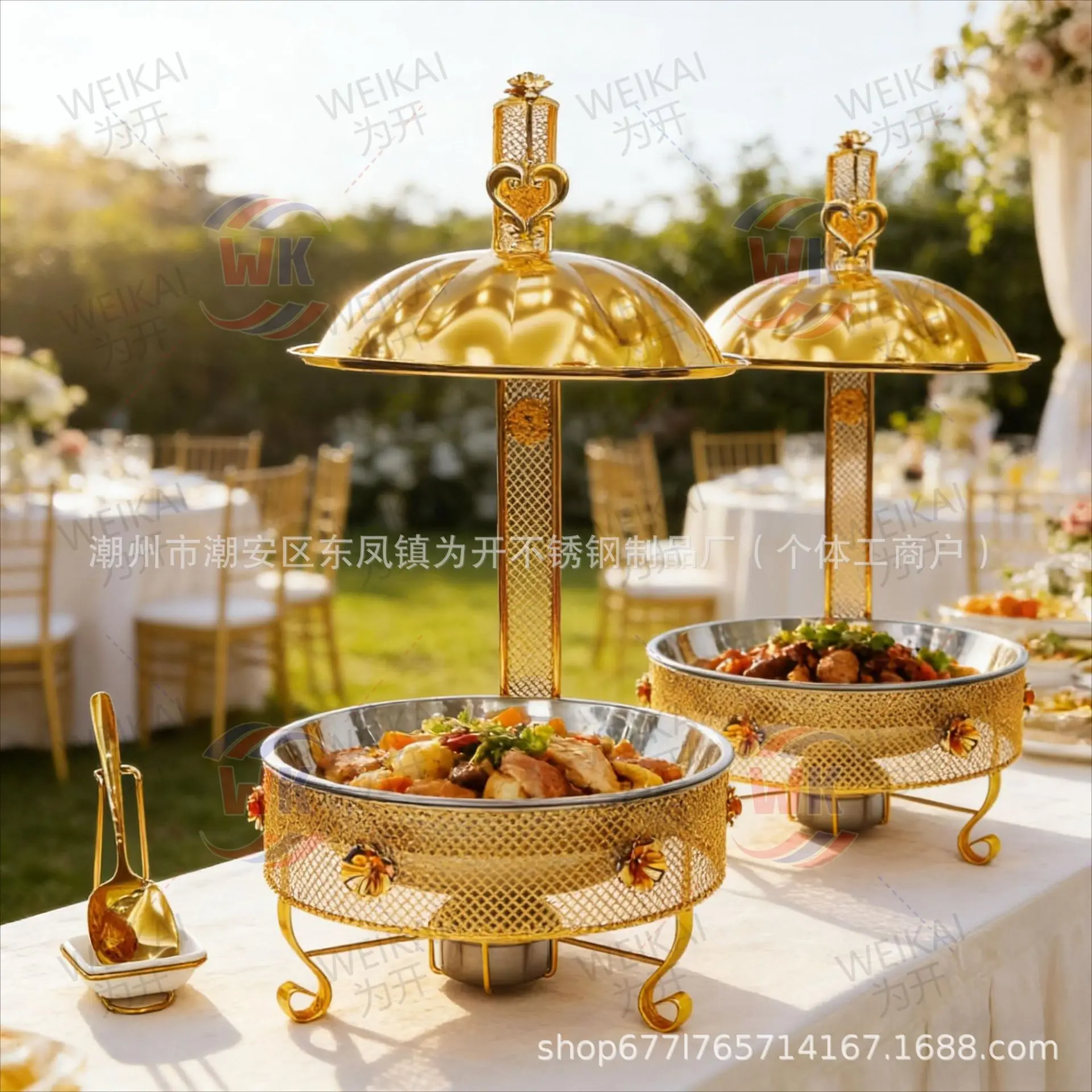 8L Gold Chafing Dish, Alcohol Heating Buffet Warmer, Outdoor Hot Pot for Middle East and Africa Markets