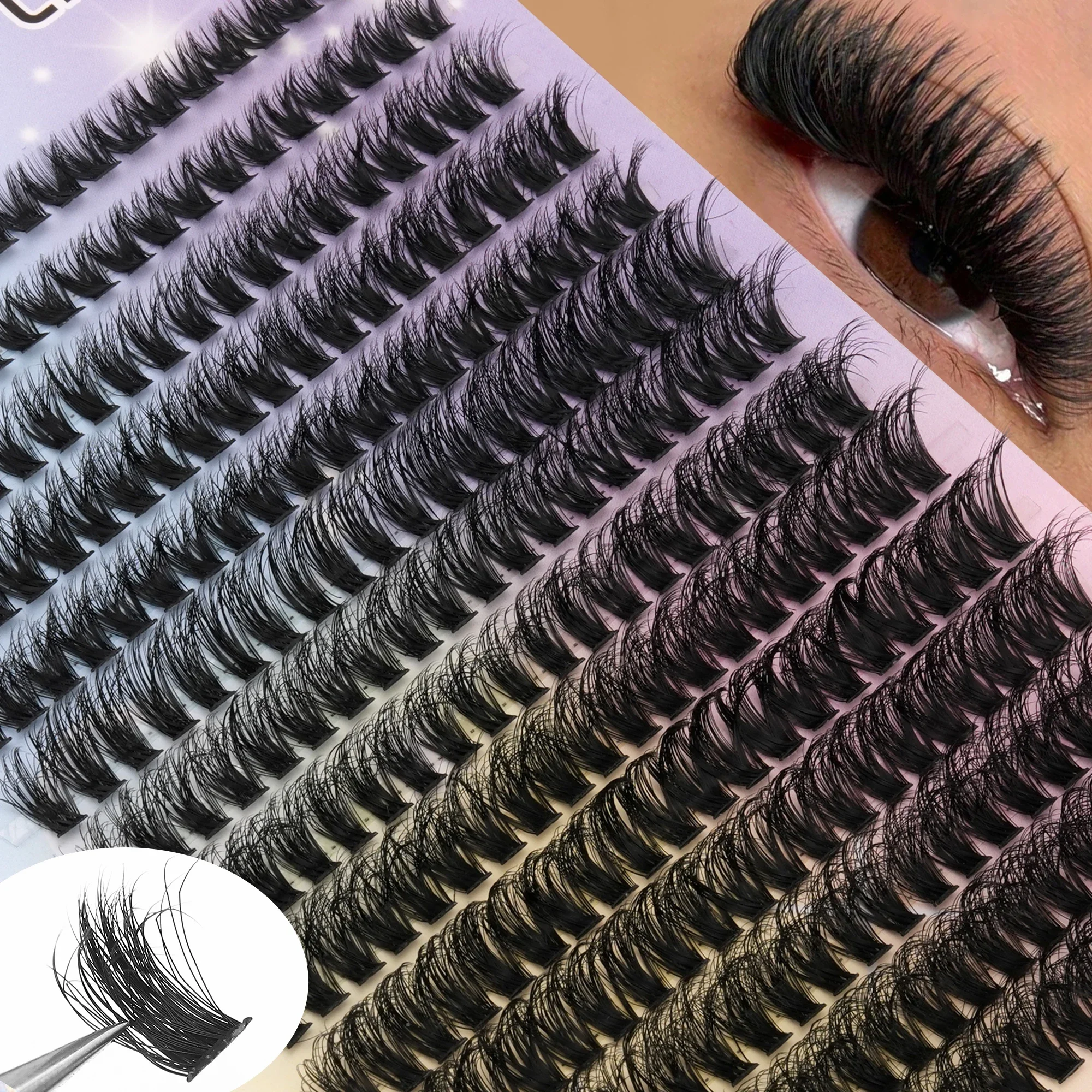 280 Pcs Individual Cluster Lashes 8-16mm Mixed Length Fluffy Black Band DIY Self-Apply Handmade Eyelash Extensions for Eyebrow S