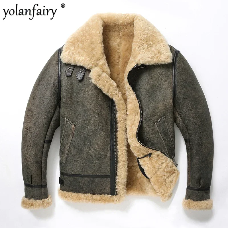 

100% Natural Sheepskin Leather Jacket Winter Coat Real Fur Warm Explosive Style Sherpa Men's Large Fur Motorcycle Jacket Fashion