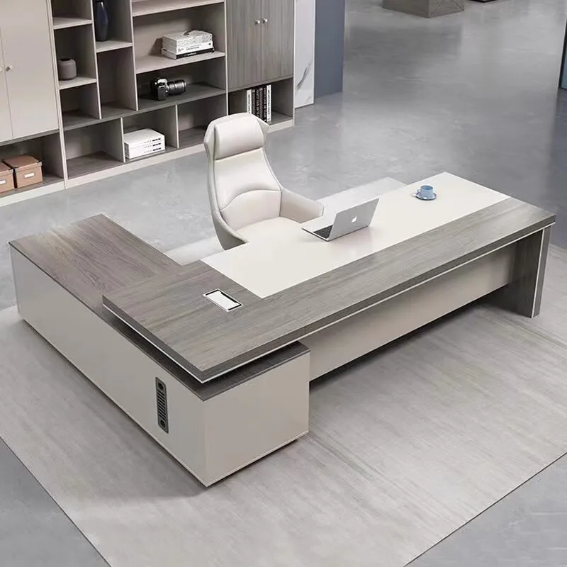 

Lshaped Wooden Office Desk Computer Standing Luxury Office Desk Design Multifunctional Large Mesa Ordenador Commercial Furniture