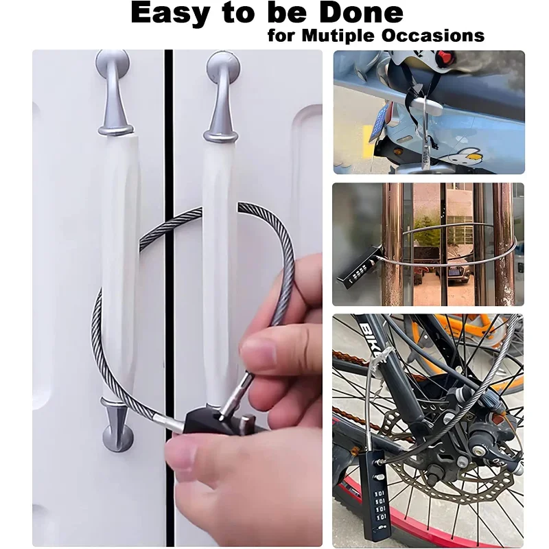 4 Digit Combination Long Rope Cable Lock Resettable Code for Bicycle Locker File Cabinet Padlock