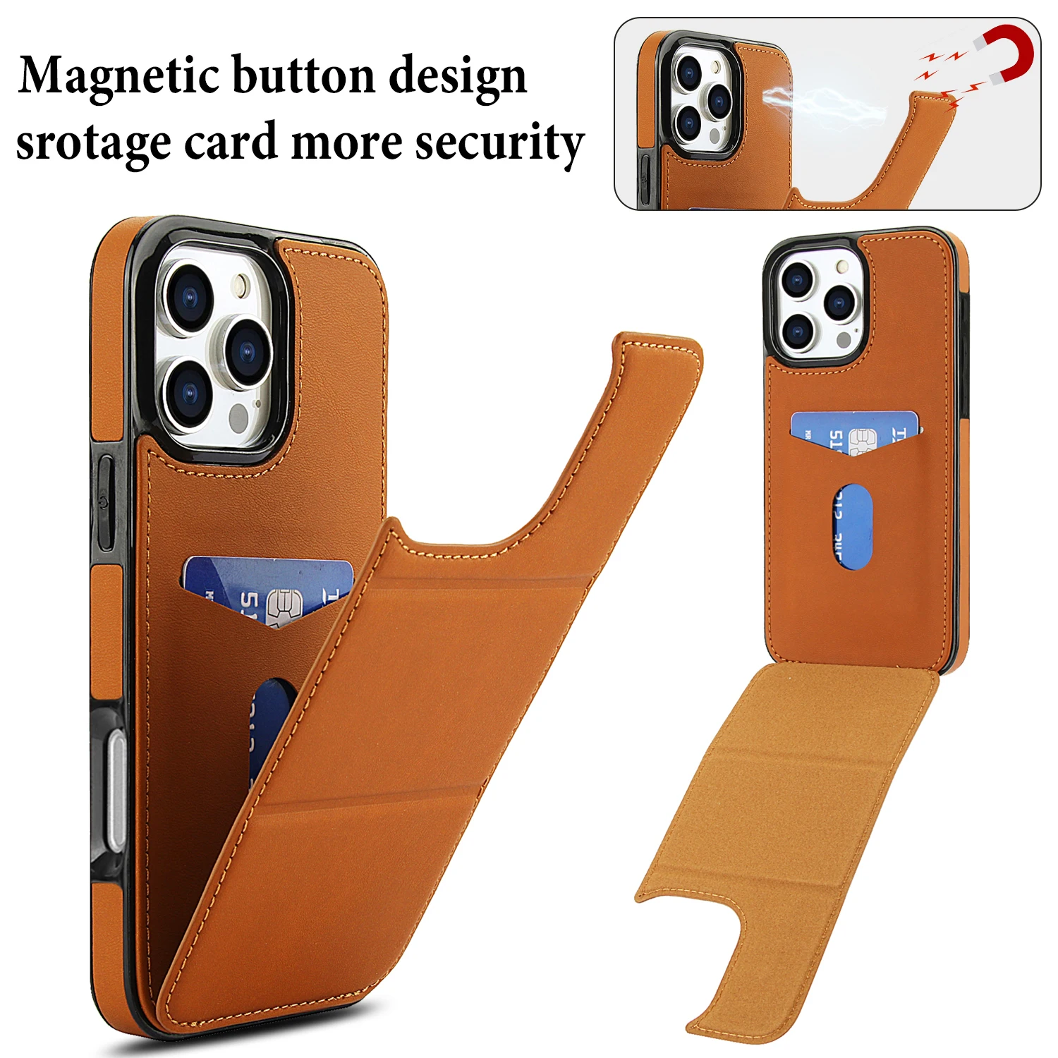 Vertical Kickstand Cards Solt Wallet Leather Case For iPhone 16 Pro Max 15 Plus 14 13 12 11 Xs MAX Se Triple Fold Stand Cover