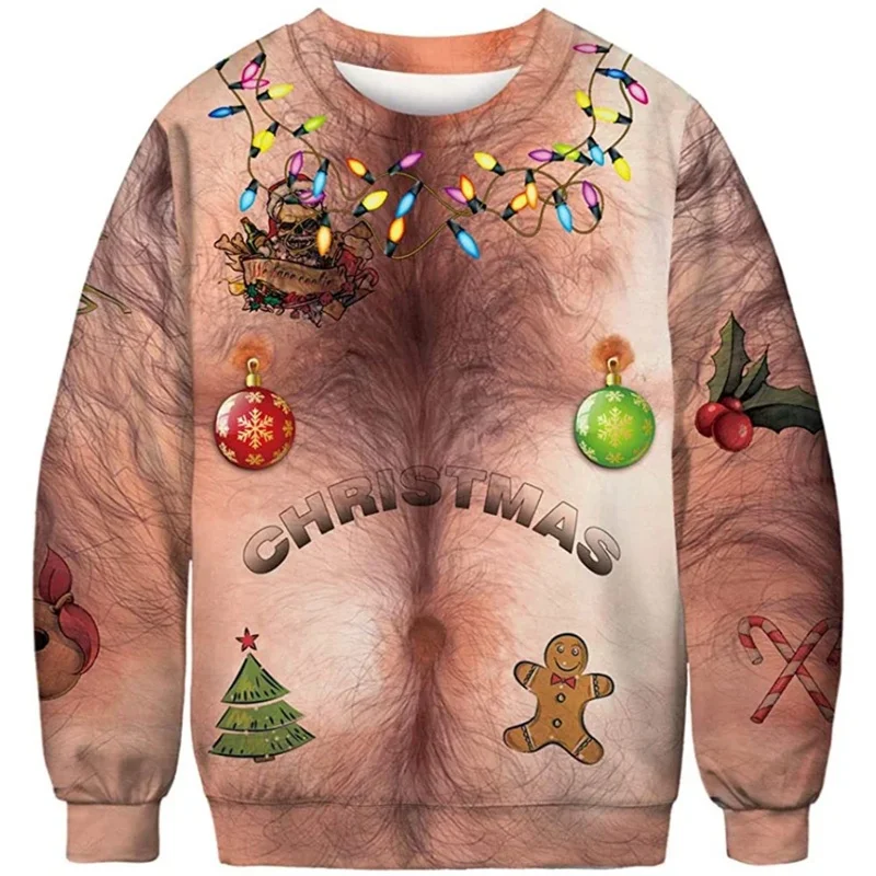 

Ugly Christmas Pattern Sweatshirts For Men Novelty Funny Fashion 3D Printed Pullover Loose Hoodies Long Sleeves Round Neck Tops