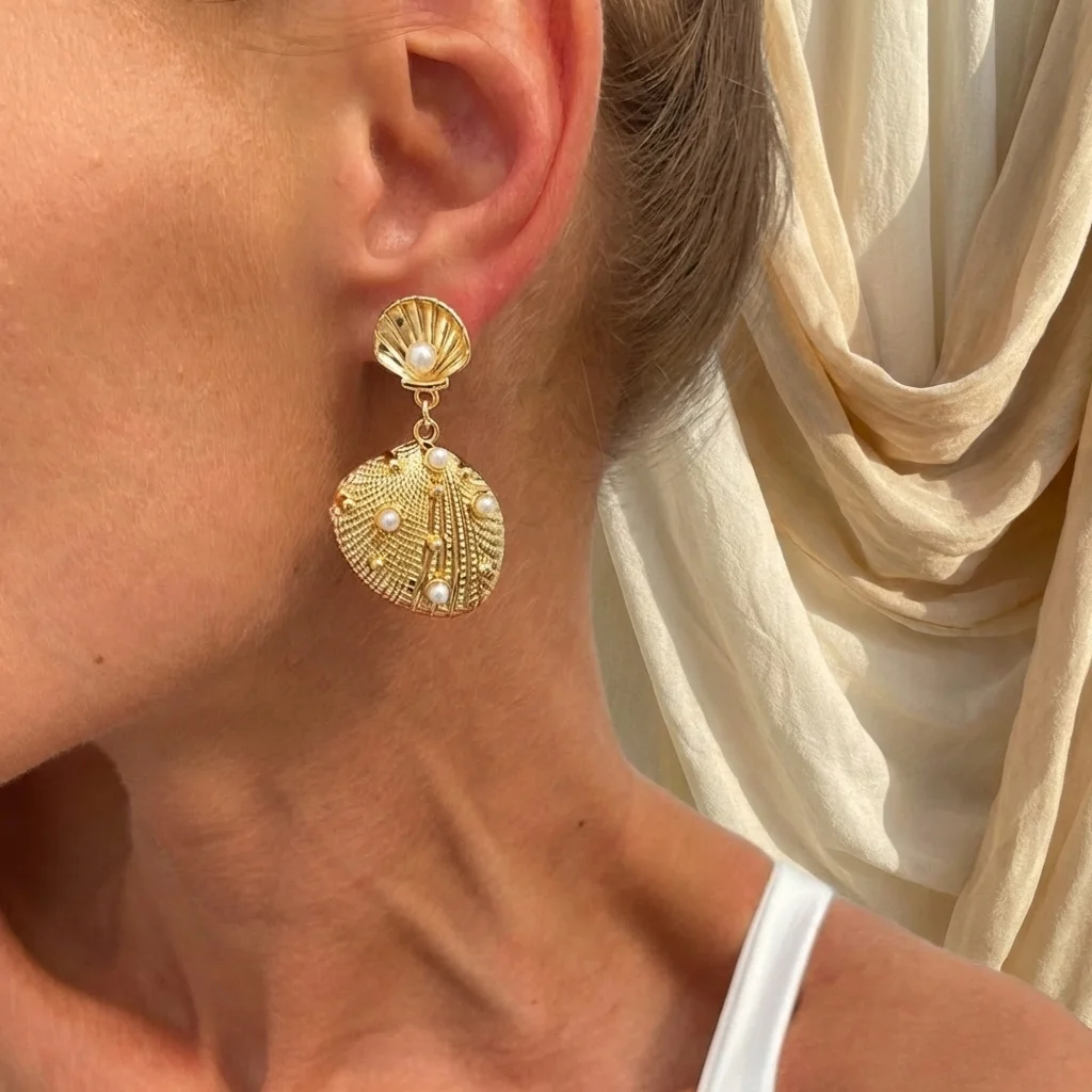 Bohemian Starfish Stud Earrings Scallop Conch Shell Drop Earrings Exaggerated Chic Starfish Pendant Earrings Women Girl Gifts