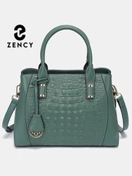 Zency-女性用アリゲーターハンドバッグ,本革,トップハンドル付きの白いバッグ,高級デザイナーのクロスオーバーバッグ,青いトートバッグ,ファッション