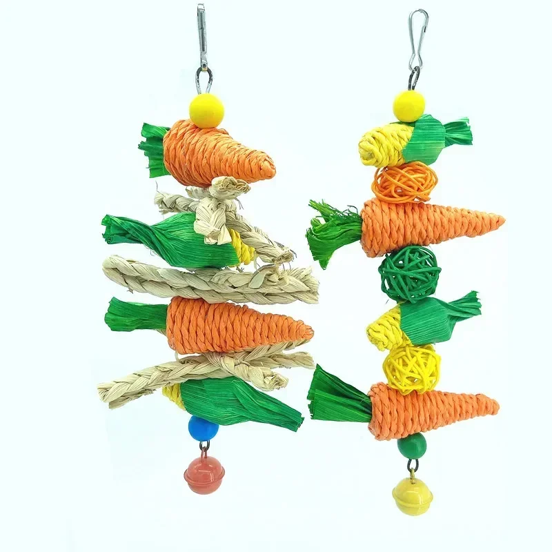 Parrot  Hamster Chewing Toy Rabbit Molar String Wooden Rattan Chewing  Bird Cage Hanging Toy