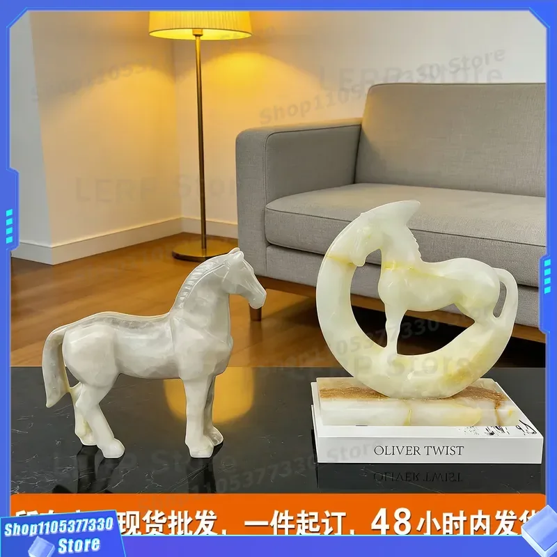 Modern Natural Marble Art Ornament Light Luxury Home Decor for Living Room Coffee Table Study Simple Geometric Statue Accent
