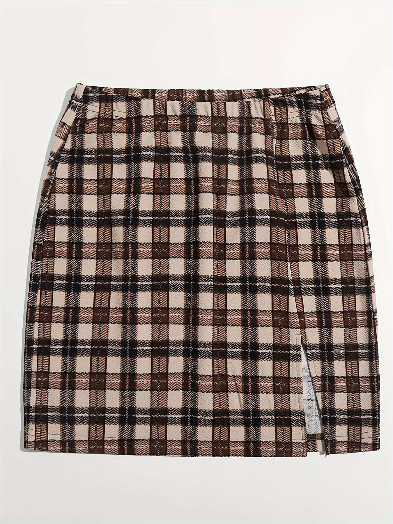 Plaid Print High Waist Skirt, Elegant Skinny Split Hem Skirt For Summer, Women\'s Clothing