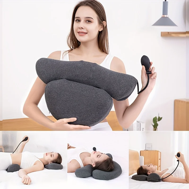 2 in 1 Cervical Neck Pillow for Sleeping,Inflatable Height Adjustable Memory Foam Cervical Neck Pillow,Spine Neck Support Pillow