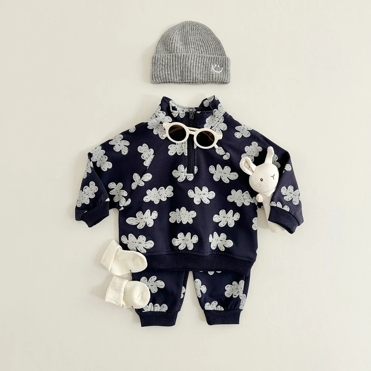 2023 Autumn New Newborn Set Male and Female Infant Long Sleeve Pullover Sweatshirt+Sports Pants Two Piece Baby Fashion Print Set