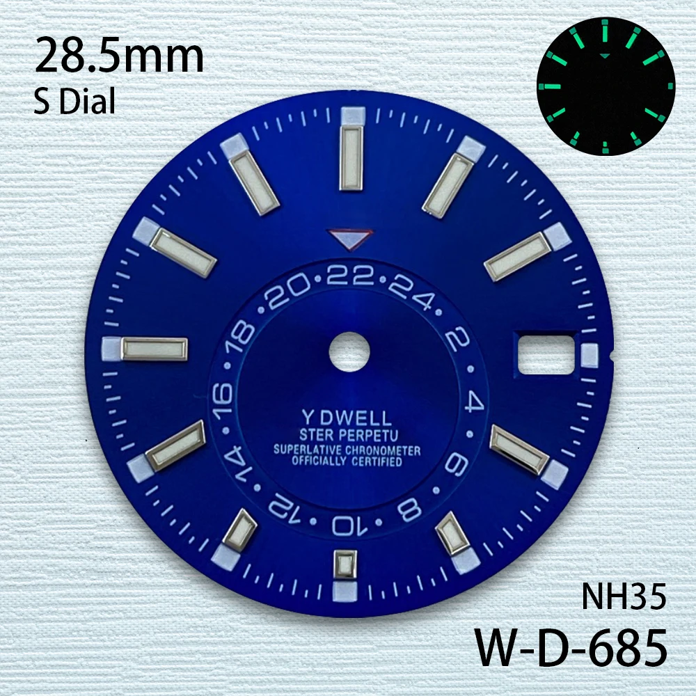 28.5mm S Logo Sunburst Dial Fit NH35/NH36 Japanese Movement Green Luminous High-Quality Watch Modification Accessories