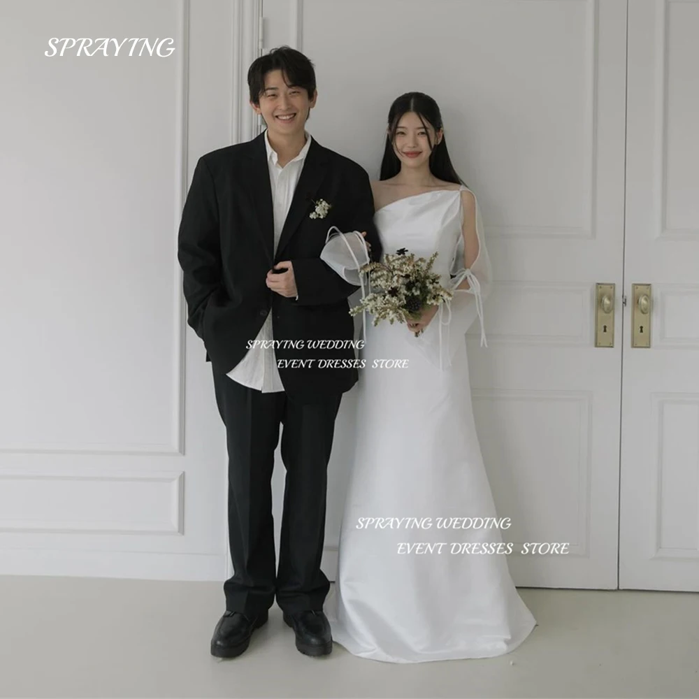 

SPRAYING Simple One Shoulder Korea Wedding Dress Photo Shoot A Line Soft Satin Bridal Gown Floor Length 웨딩드레스 Customized 2025