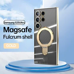 For Samsung Galaxy S25 Ultra S24 Plus Electroplated Transparent Magnetic Rotating Bracket Case Wireless Charging Shockproof Case