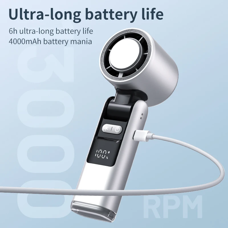 Kipas Genggam Multi Kecepatan 4000MAh USB Mini Portabel Pendingin Pengisi Daya Turbo Desktop Nirkabel Listrik Kipas Kecil Pendingin Udara