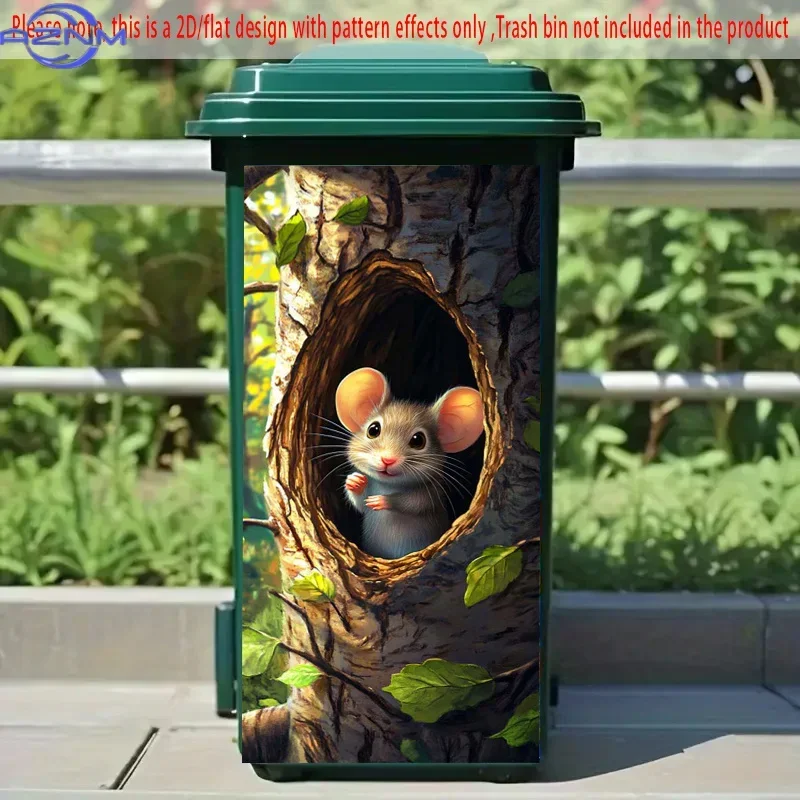 Trash Can Sticker,  Mouse Peeking Out from Tree Hole Pattern, Adorable Animal Sticker, Creative Trash Can Sticker, Suitable fo