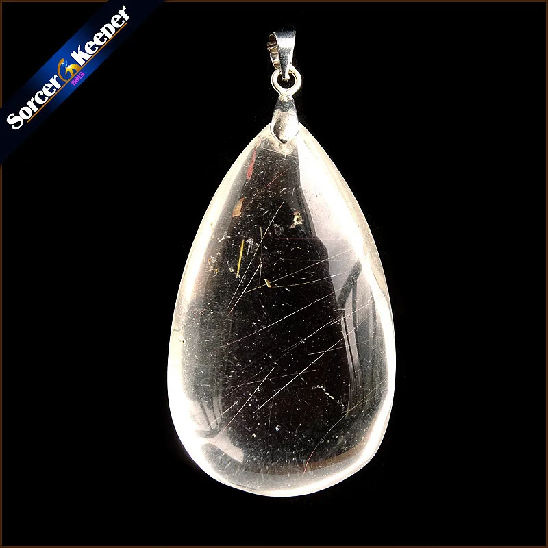 Genuine Natural Gold Rutilated Quartz Crystal Cabochon Setting Necklace Pendant Stone Beads for DIY Jewelry Making OS456