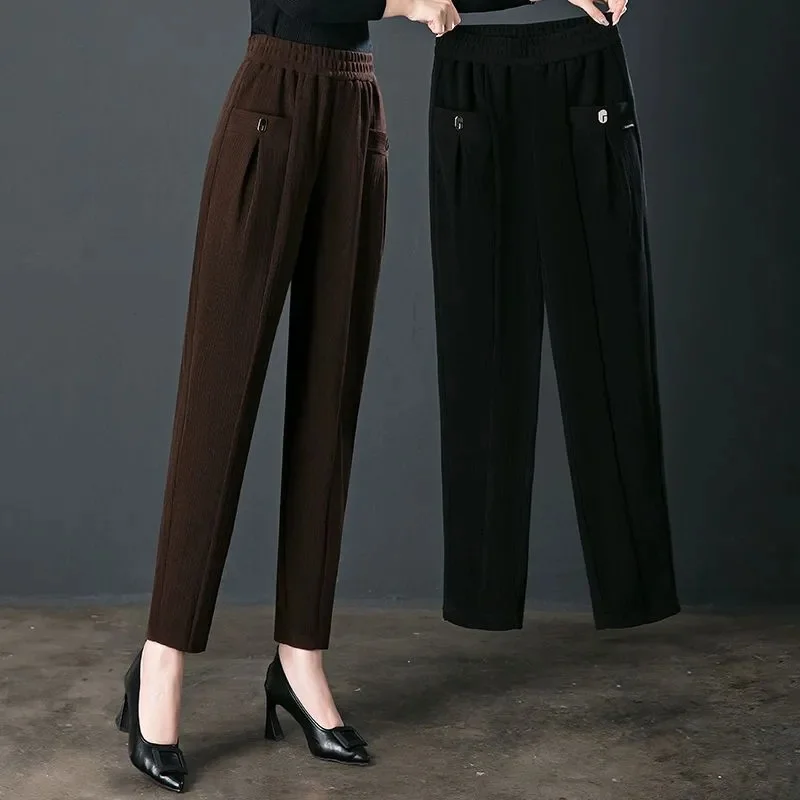 High Quality Corduroy Harem Pants Women 2024 Spring Autumn Winter New High Waist Trousers Chenille Mother Casual Pants Ladies