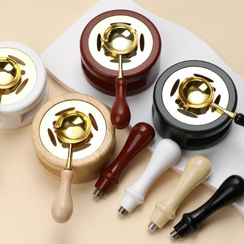 3Pcs Wax Spoon Sealing Wax Melting Pot Craft Wax Seal Stamp Set Lacquer Furnace Solid Wood Stove Fire Paint Seal Supplies