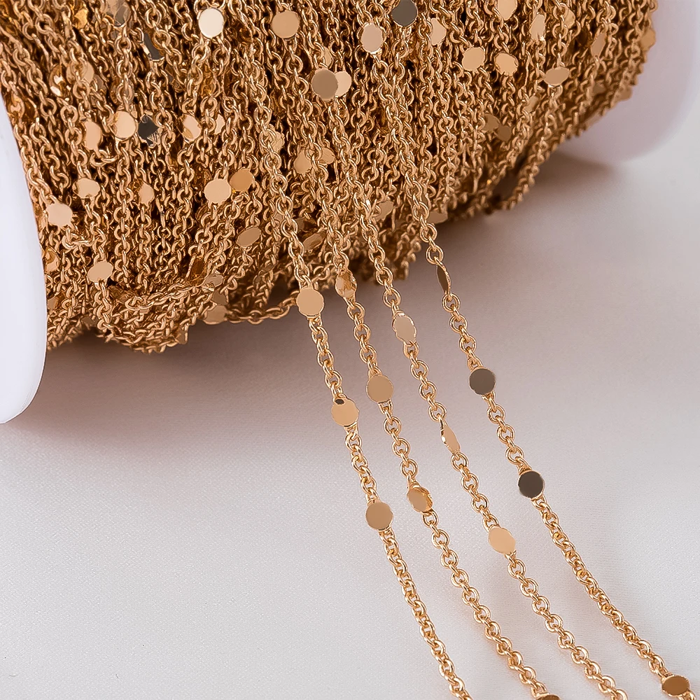 10M 2M 1M Fashion Rose Gold Color Sequins Chain for Bracelet Necklace Copper Chains Jewelry Making Components Craft DIY Findings