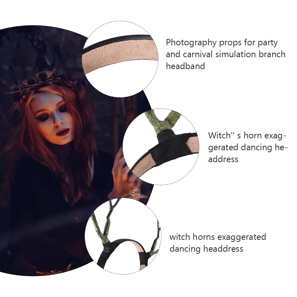 طوق شعر على شكل قرن ساحرة، أغطية رأس للهالوين خفيفة الوزن للنساء، إكسسوار للحفلات التنكرية، غطاء رأس فرعي، ملابس شعر عصرية