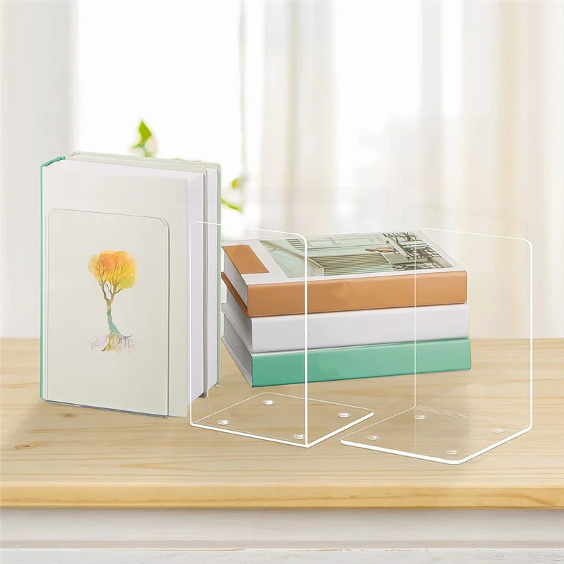 

AT93-L-Shaped Transparent Acrylic Bookends Stand Bookshelf Desktop Decorative Storage Rack Bookend Book Holder