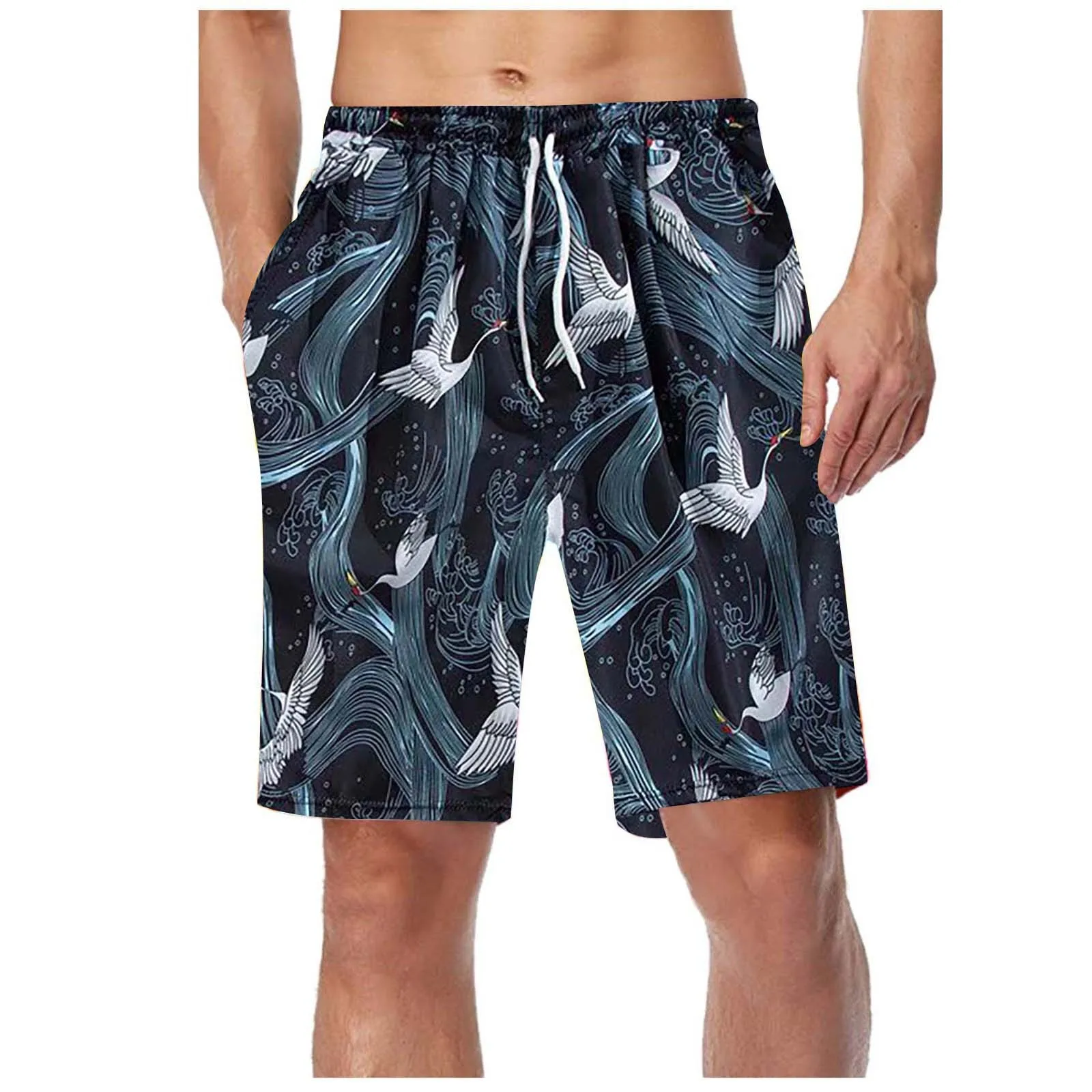 Swim Trunks Mens\' Swim Shorts Pocket Drawstring Summer Casual Trousers For Mens Printed Beach Shorts Thin Cozy Pant шорты