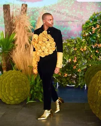 Yellow Black Men Suits Set 2 Piece Blazer+Pant 3D Flowers Prom Groom Wedding Tuxedo Coat Tailored Made Business Office Jacket