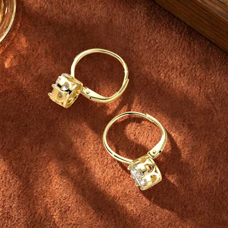 Rrjzz Solitaire 6,5 mm D-Farbe Moissanit-Ohrringe mit ausgehöhltem Design für Damen, 1 Karat, acht Krallen, Leverback-Ohrringe, Schmuck – Detail 4