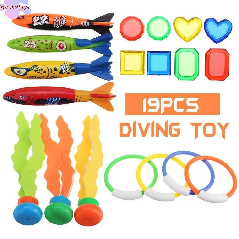 

1 Set Dive Game Water Grass Shark Rocket Throwing Toy Educational Shark Diving Toys Set Fun Fish Ring Swimming Pool Toys Summer