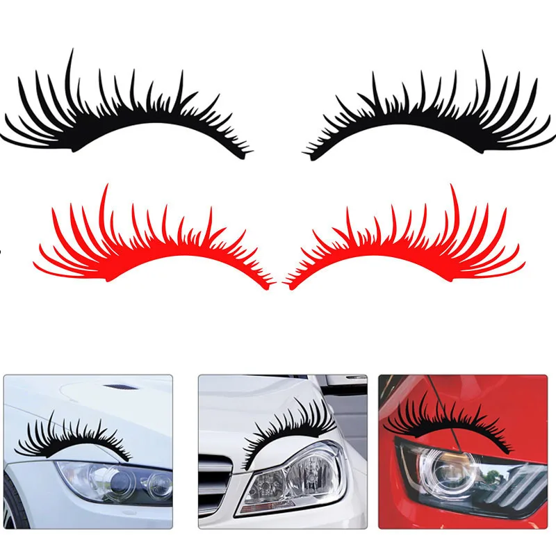 1Pair Of Charming Eyelash Stickers For Car Headlights,Car Bumper Decorations,Motorcycle Shaped Body Stickers,Windshield Stickers
