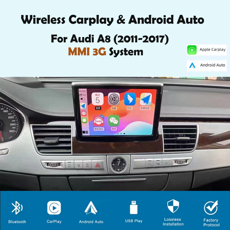 واجهة السيارات اللاسلكية Carplay أندرويد لأودي A8 RS8 S8 MMI 3G نظام مرآة تشغيل الهواء صورة عكسية كاميرا التوصيل والتشغيل