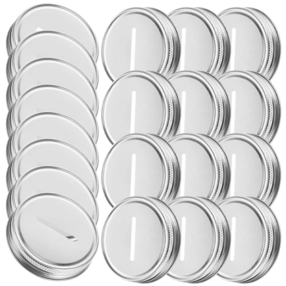 

20Pcs Practical Tinplate Jar Lids for DIY Piggy Bank Leakproof Sealing Canning Covers Coin Slots Piggy Bank Lids