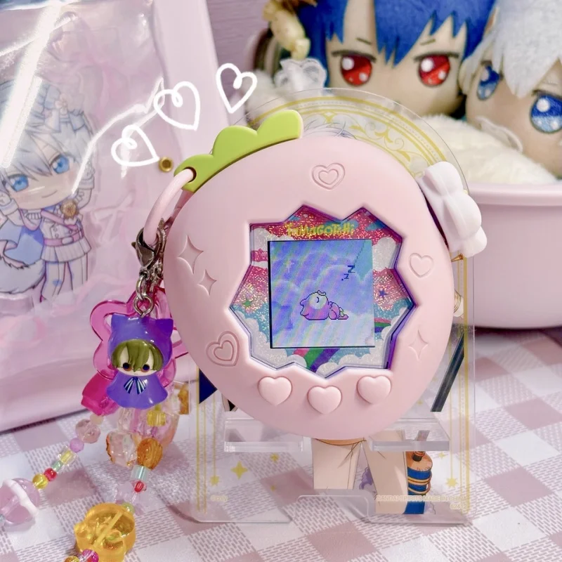Para Tamagotchi Paradise Pet Machine funda protectora de fresa rosa funda creativa de zanahoria naranja con Panel de papel llavero Kawaii