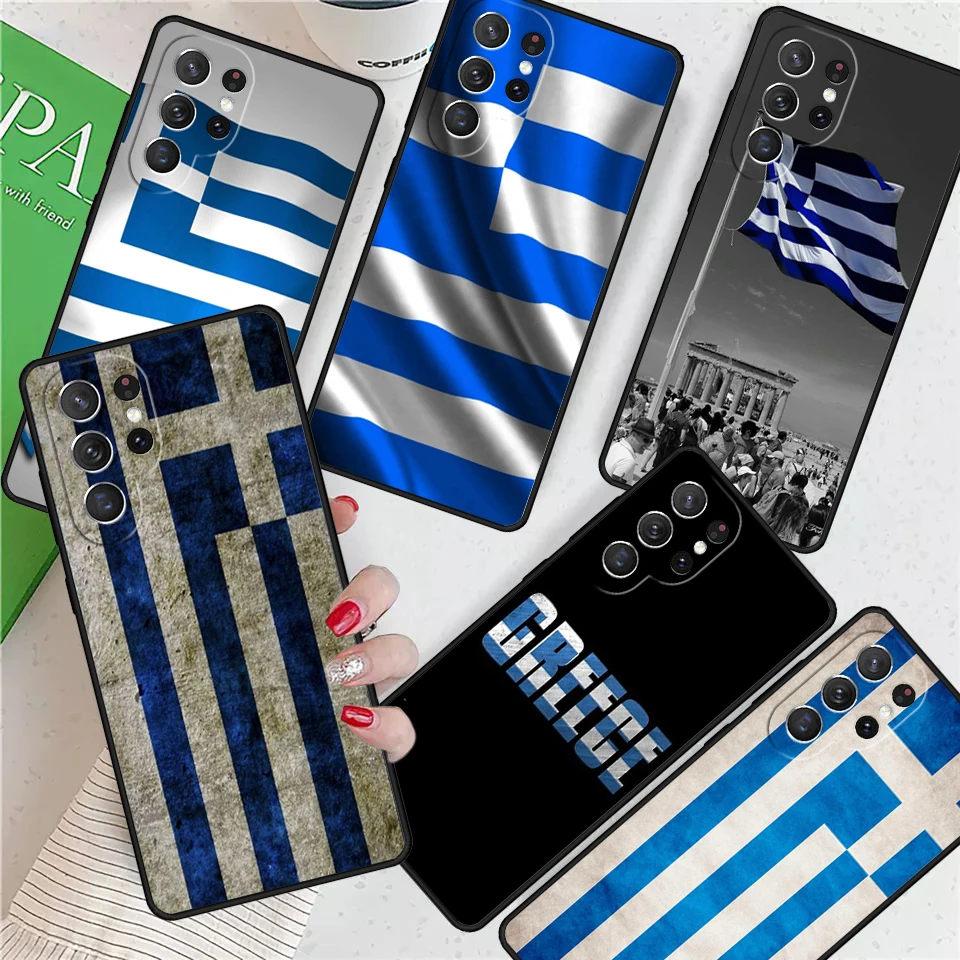 Greek Greece Flag For Samsung Galaxy S24 Ultra S21 S22 S8 S9 S10E Note 10 20 Plus FE S23 Phone case Cover Coque