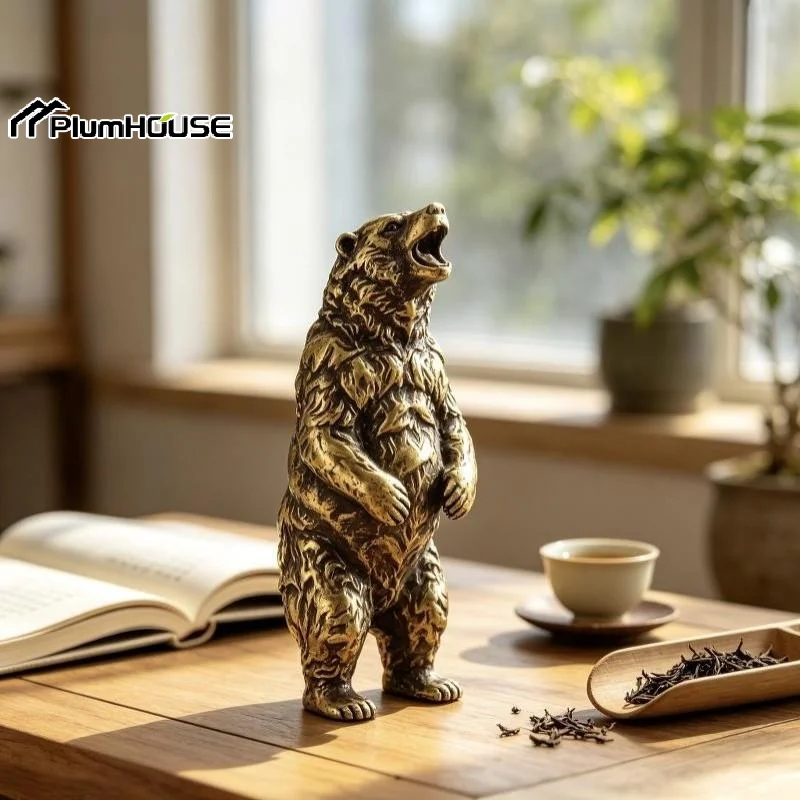 Vintage Brass Roaring Bear Statue Exquisite Handcrafted Design Perfect For Home Office Desk Living Room Decor