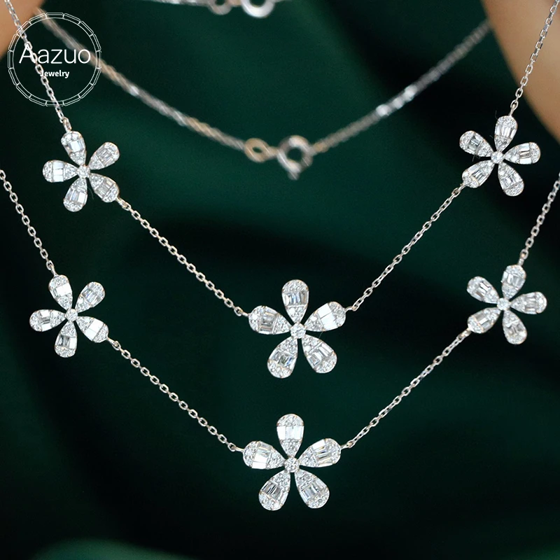 

Aazuo Luxury Jewelry 18K Solid White Gold Real Diamonds 0.65ct Luxury Flower Necklace Gifted For Women Wedding Link Chain Au750