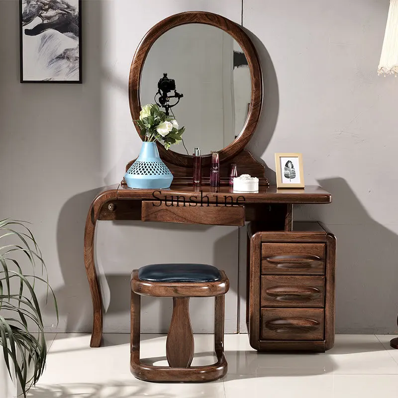 

New Chinese-style bedroom small apartment black walnut dressing and storage integrated table