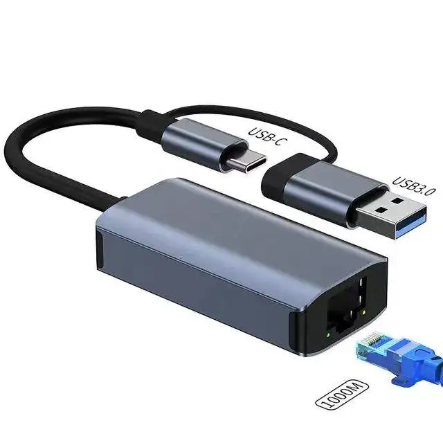 

Адаптер USB 3.0 и Type-C для подключения к сети Gigabit Ethernet (RJ45) со скоростью 1000 Мбит/с, сетевая карта Plug & Play для ноутбуков, MacBook и устройств на Windows