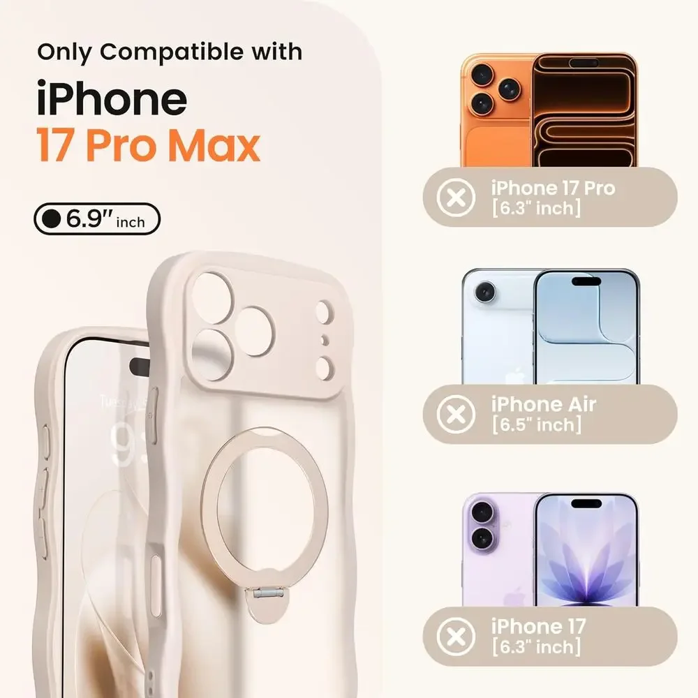 per iPhone 17 Pro Max Custodia con 360 °   Supporto magnetico Spin per donna, [Compatibile con MagSafe] [Protezione completa della fotocamera] Cute Wave