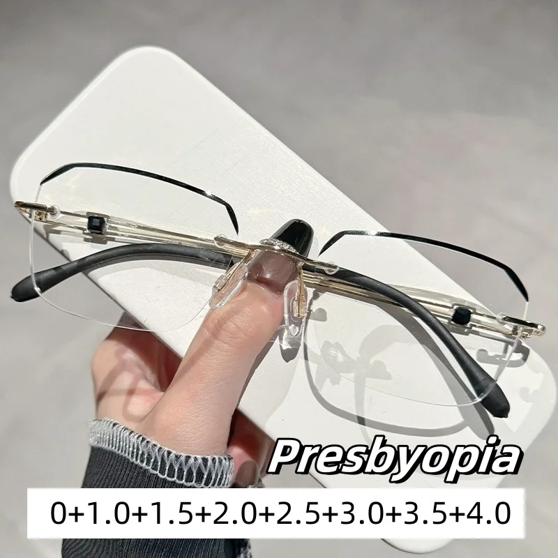 

Fashionable High-definition Anti Blue Light Reading Glasses Rimless Men Women Far Sight Eyewear Ultralight Presbyopia Eyeglasses