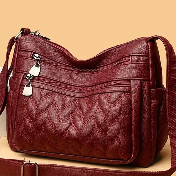 Wear-resistant PU leather checkered women shoulder bag multi-pocket large capacity commuting light diagonal span bag
