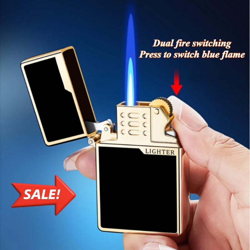 

Fashionable Double Flame Grinding Wheel Direct Fire Lighter Metal Gas Compact Cigarette Lighter High end Men's Business Gift
