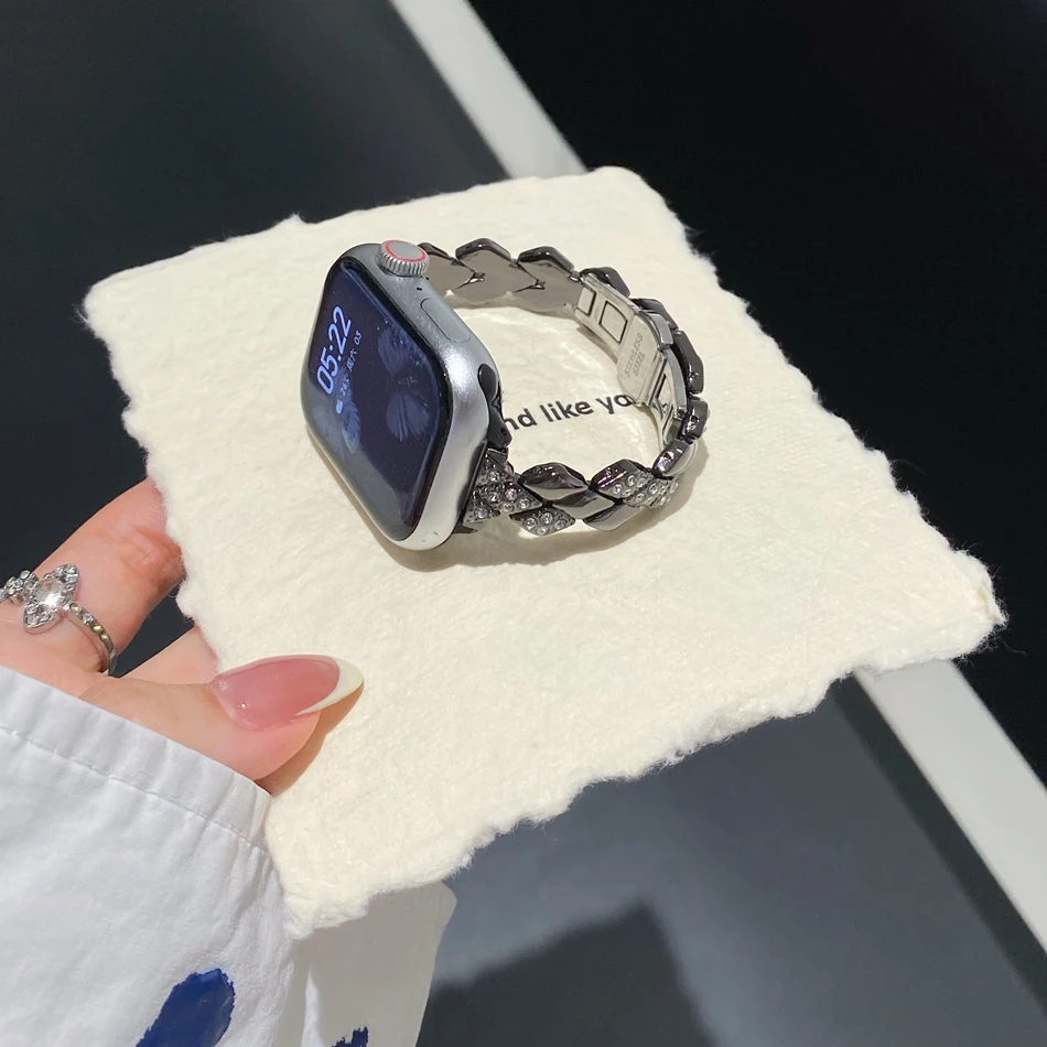 Wheat Ear Diamond Strap For Apple Watch Series 11 10 9 8 7 6 SE 5 UItra iWatch 49/46/45/44/42/41/40/38mm Luxury Jewelry Bracelet