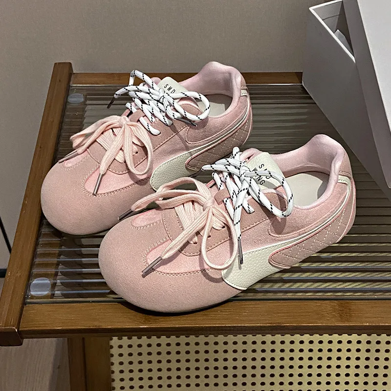 

New Autumn Fashion Women Shoes 2025 Pink Suede Casual Sneaker Woman Flat Shoes Lace-Up Women's Sports Shoes zapatillas de mujer