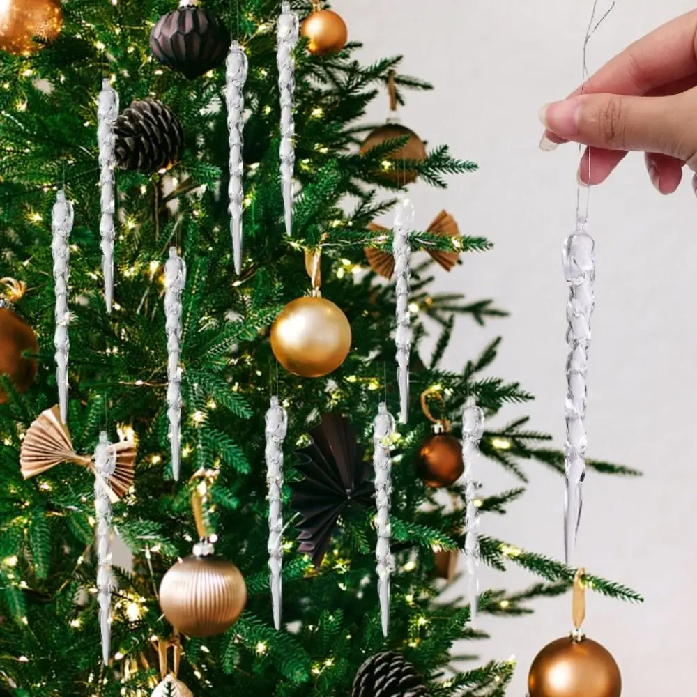 12Pcs Transparent Christmas Icicle Ornaments Threaded Top Icicle Shape Clear Ice Strip Ornaments Acrylic Icicle Pendants