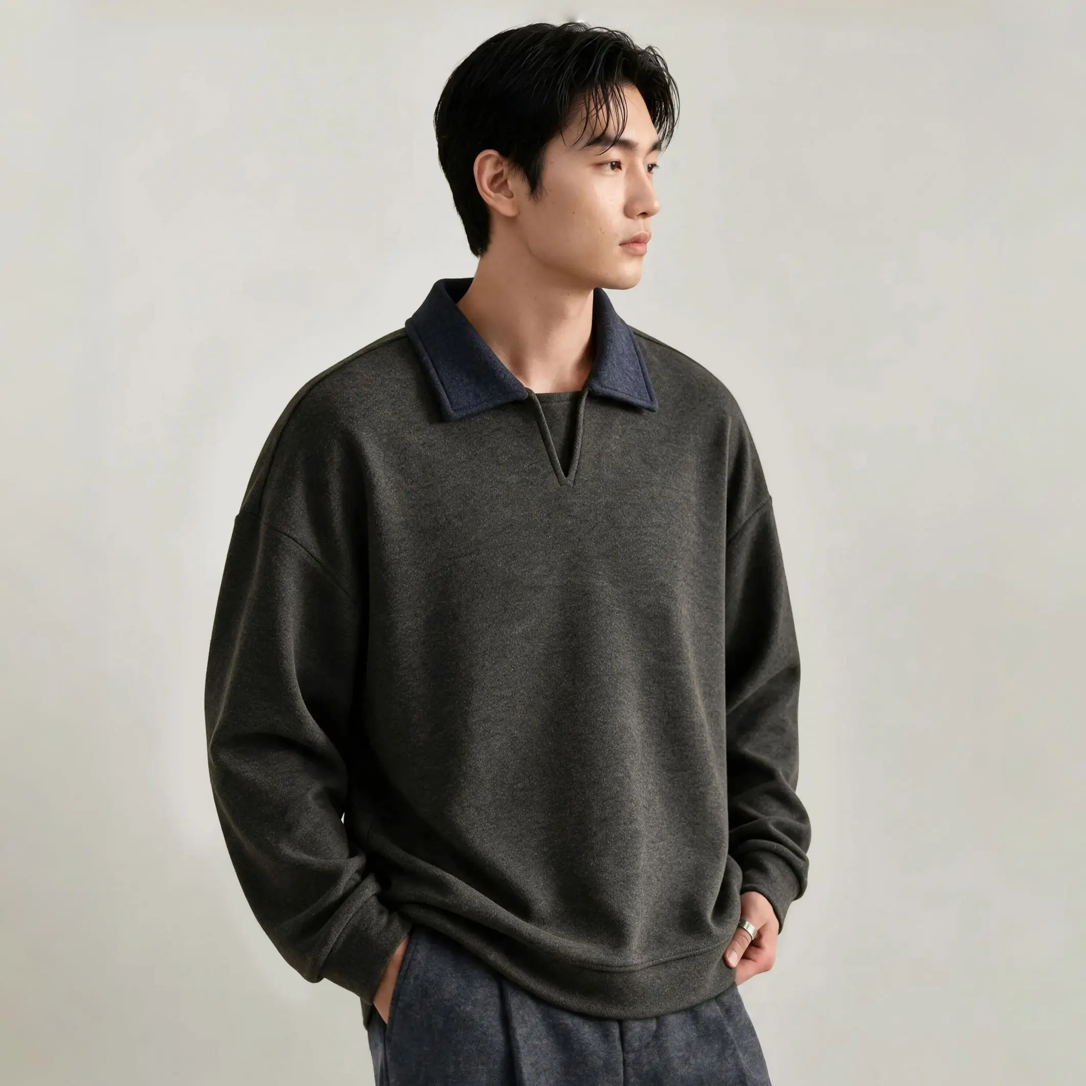 Men Splice Collar Loose Casual Pullover Sweatshirts Autumn Winter Streetwear Vintage Fashion Hoodies Sweatshirts Coat Tops