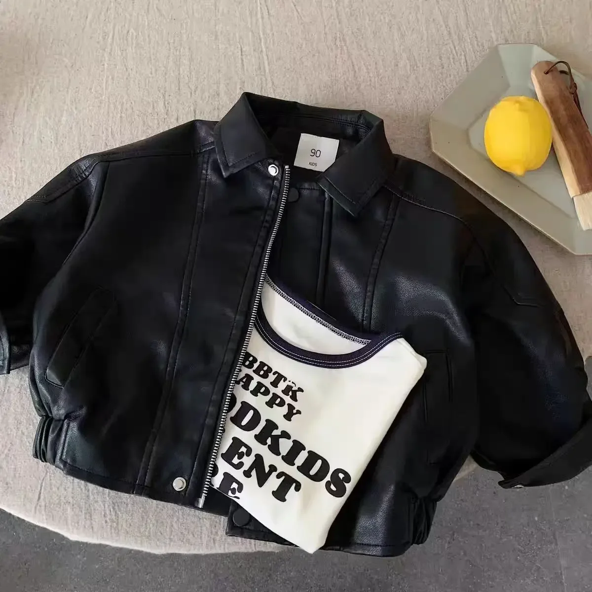 

Baby Boys' Leather Jacket Spring and Autumn 2026 New Style Children's Fashionable and Casual Zipper Coat